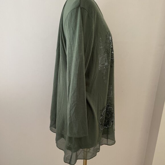 Vtg Y2k Faded Glory Sequin Top Women's XL Green Sheer Sharkbite Hem Fairy Grunge - Picture 4 of 10